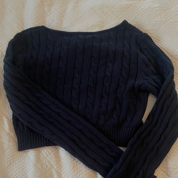 BRANDY MELVILLE ~ navy cropped cable-knit cardigan ~ o/s - Picture 2 of 3